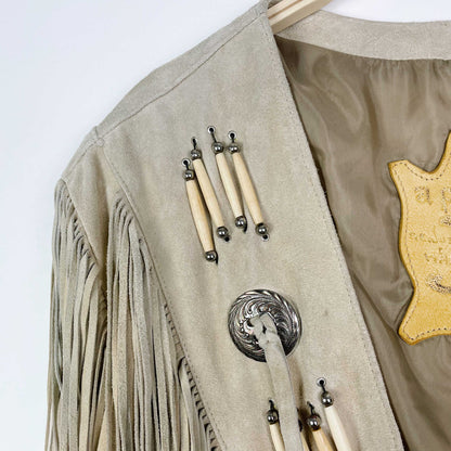 vintage 60s apache first nations leather fringe western jacket - size xl