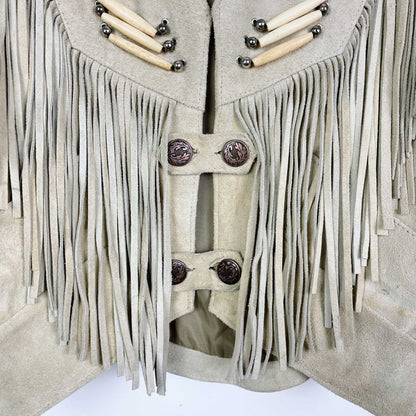 vintage 60s apache first nations leather fringe western jacket - size xl