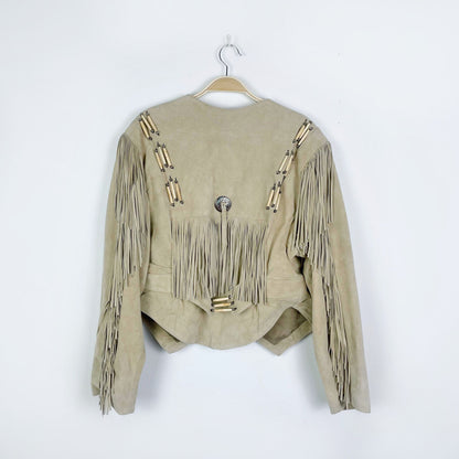 vintage 60s apache first nations leather fringe western jacket - size xl