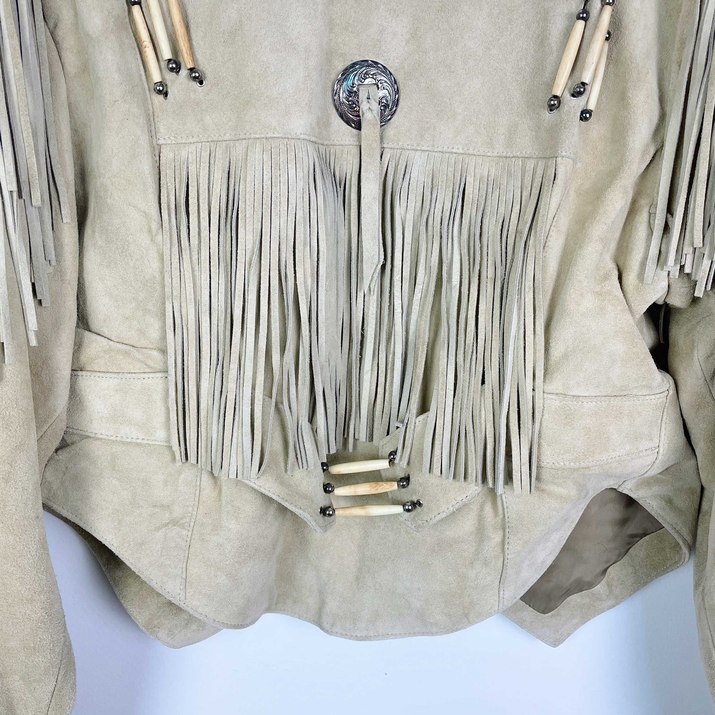 vintage 60s apache first nations leather fringe western jacket - size xl