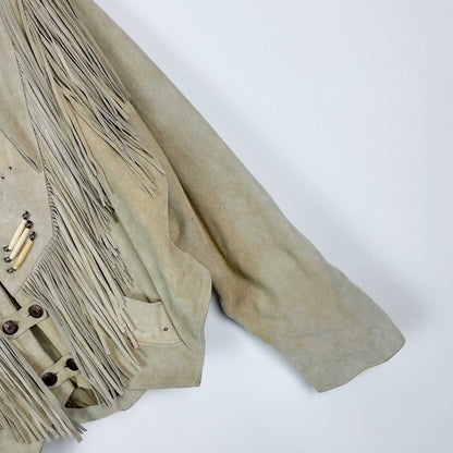 vintage 60s apache first nations leather fringe western jacket - size xl