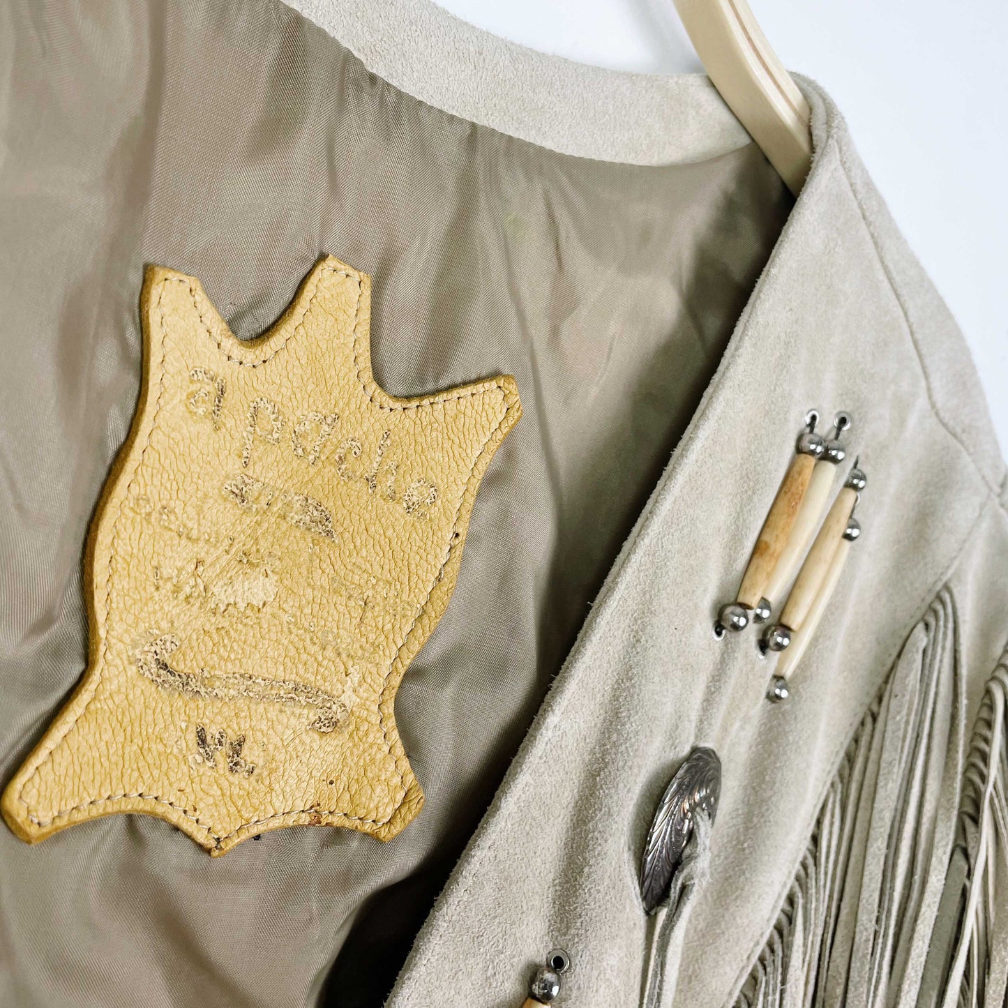 vintage 60s apache first nations leather fringe western jacket - size xl