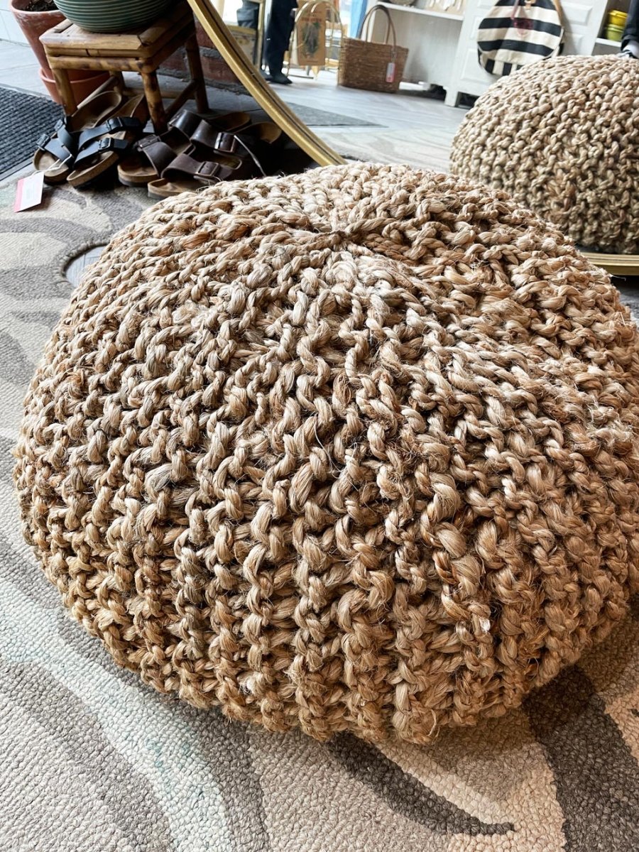 natural jute twisted weave round bean bag ottoman seat - good market thrift store