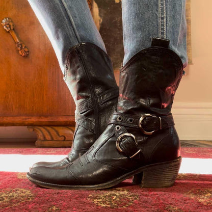 nero giardini black leather western boots - size 39