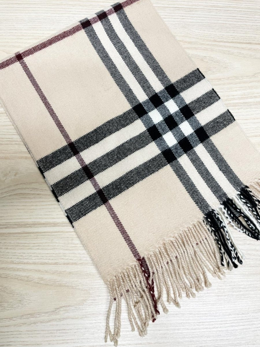 neutrals nova check style plaid fringe scarf - good market thrift store
