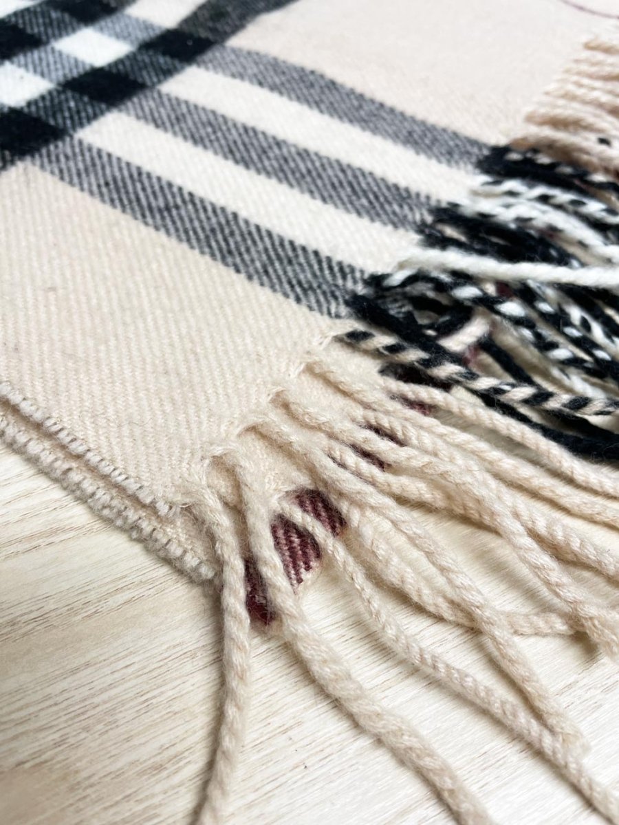 neutrals nova check style plaid fringe scarf - good market thrift store