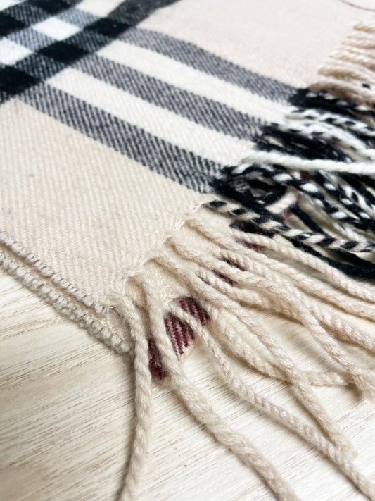 neutrals nova check style plaid fringe scarf - good market thrift store