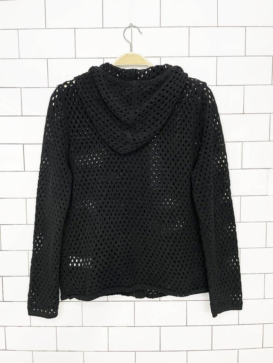 nicole miller atelier chenille open stitch full zip hooded cardigan - good market thrift store