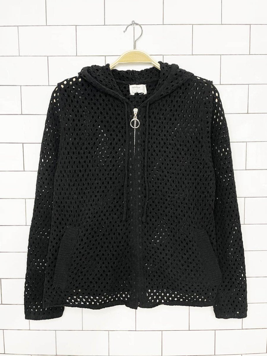 nicole miller atelier chenille open stitch full zip hooded cardigan - good market thrift store