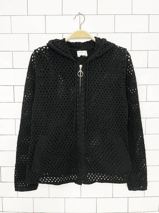 nicole miller atelier chenille open stitch full zip hooded cardigan - good market thrift store