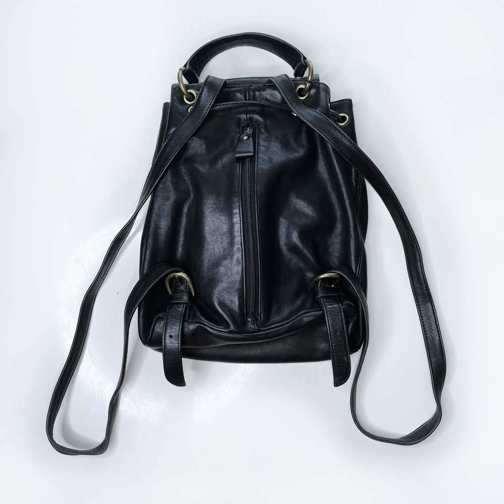 vintage 90s nine west black butter leather bucket backpack