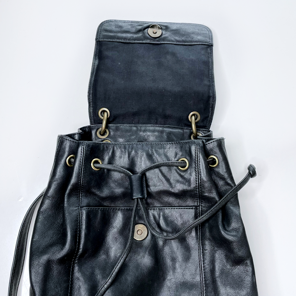vintage 90s nine west black butter leather bucket backpack