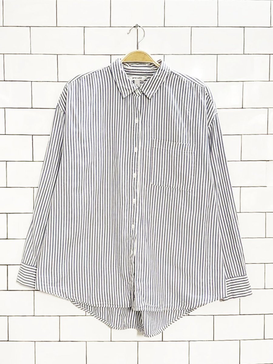 nine west loose - fit blue stripe menswear shirt - good market thrift store
