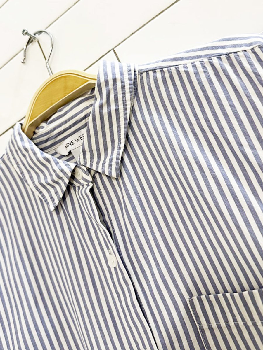 nine west loose - fit blue stripe menswear shirt - good market thrift store