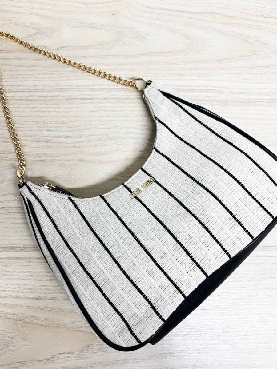 nine west woven baseball stripe chain strap shoulder bag - good market thrift store