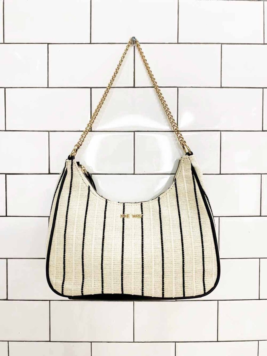 nine west woven baseball stripe chain strap shoulder bag - good market thrift store