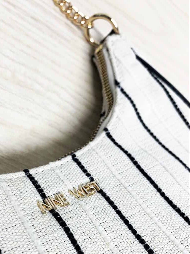 nine west woven baseball stripe chain strap shoulder bag - good market thrift store