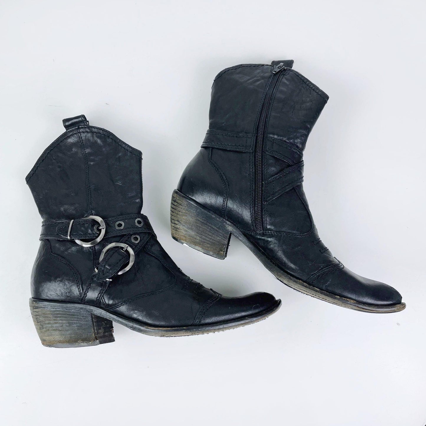 nero giardini black leather western boots - size 39
