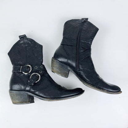 nero giardini black leather western boots - size 39