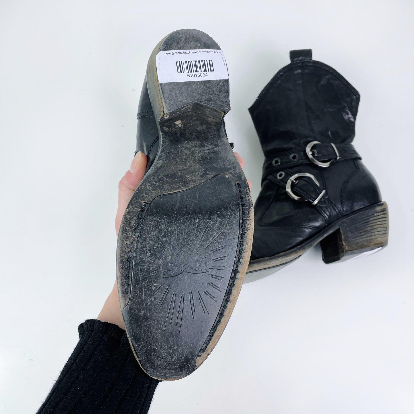 nero giardini black leather western boots - size 39