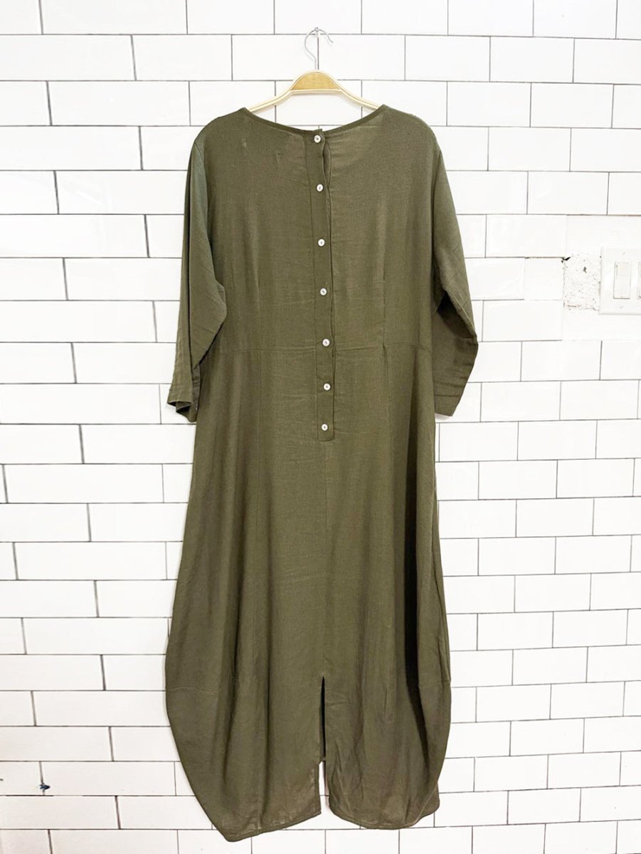 noir noir linen - blend button back balloon hem maxi dress | made in Italy - good market thrift store