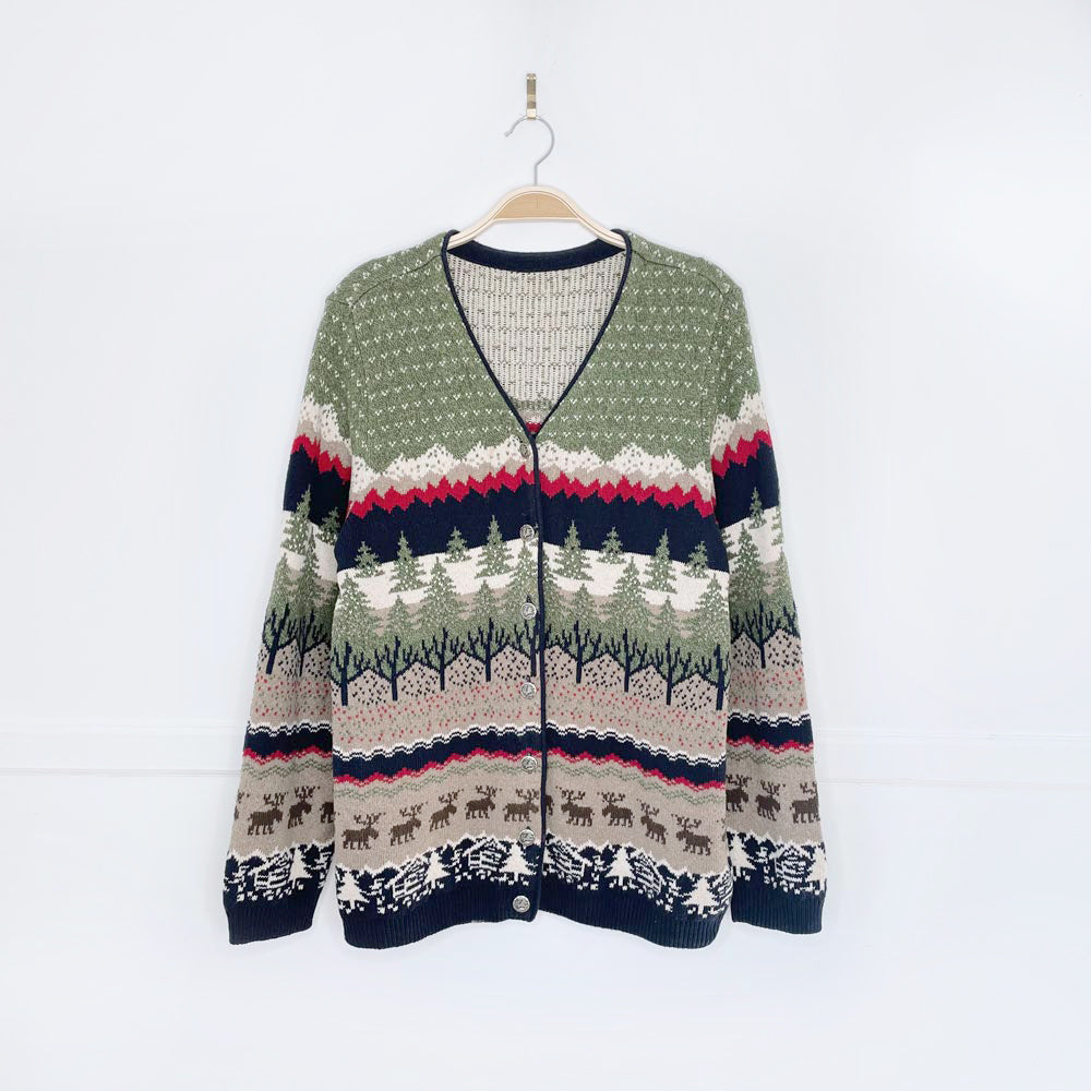 vintage moose + cabin scenery knit cardigan