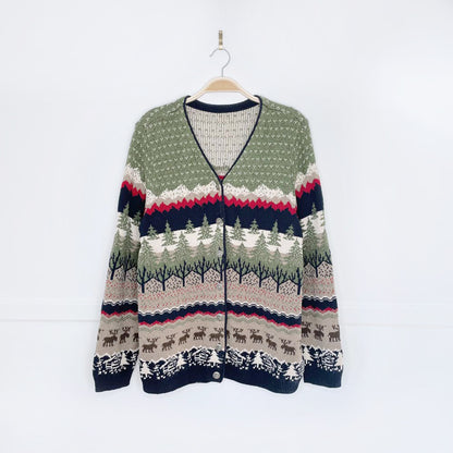 vintage moose + cabin scenery knit cardigan