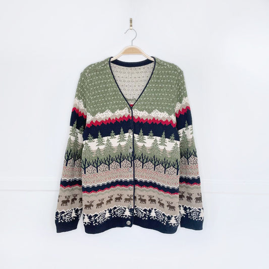 vintage moose + cabin scenery knit cardigan