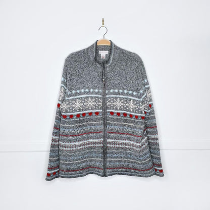 vintage NR snowflake + hearts knit cardigan