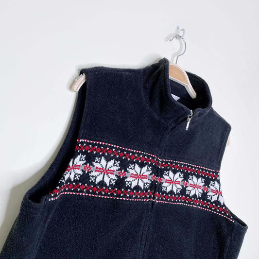 vintage nr black fleece knit snowflake vest - size large