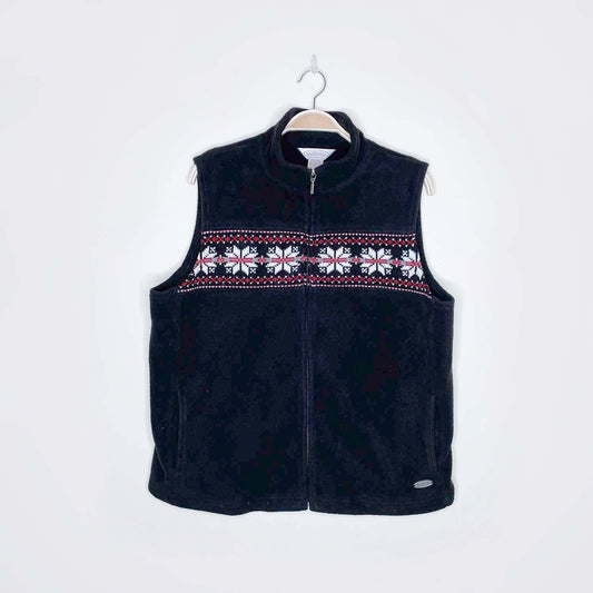 vintage nr black fleece knit snowflake vest - size large