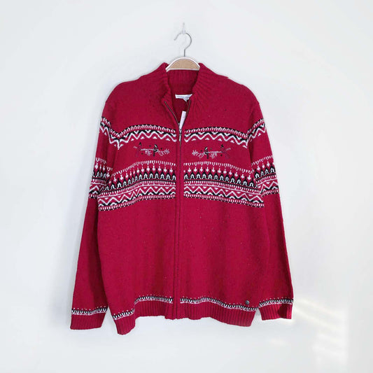 vintage 00s nr red cardinal nordic knit cardi - size xl