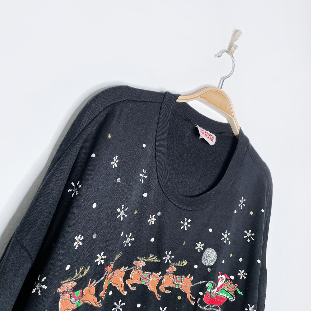 vintage nutcracker glitter santa scene graphic crew