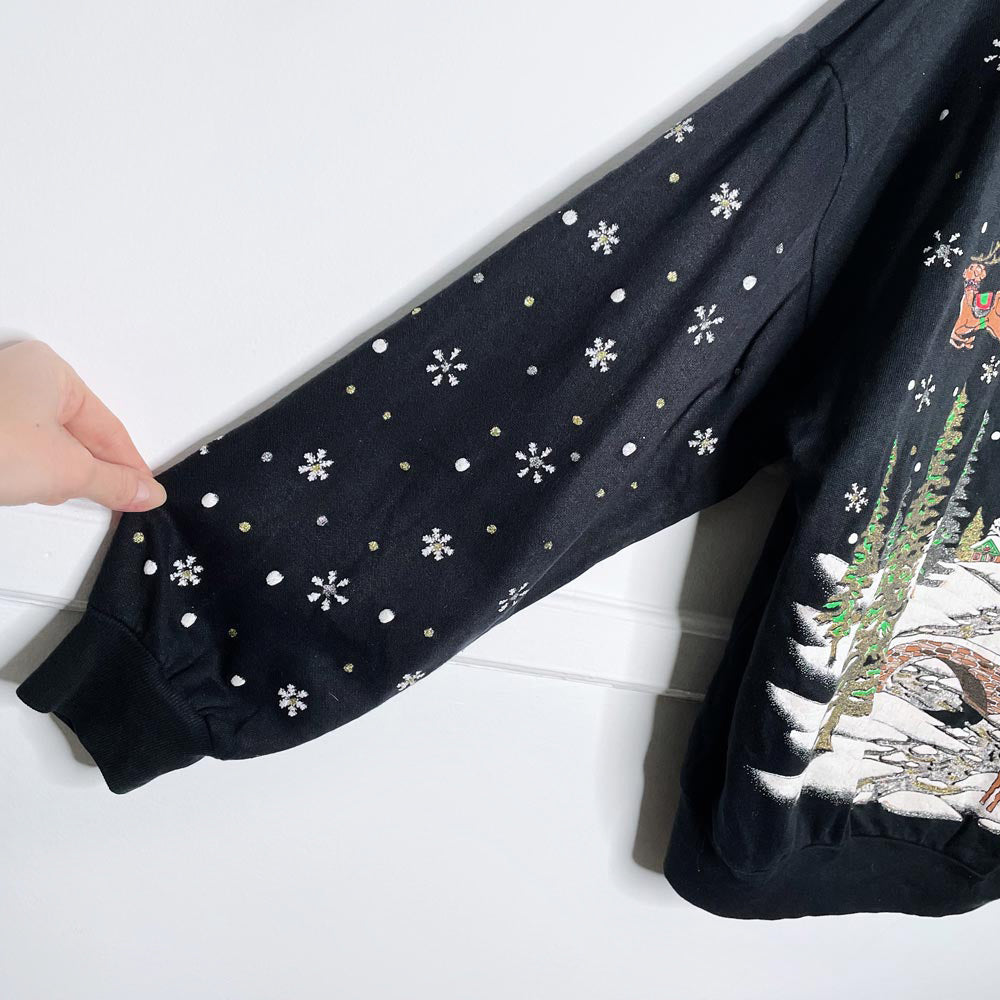 vintage nutcracker glitter santa scene graphic crew