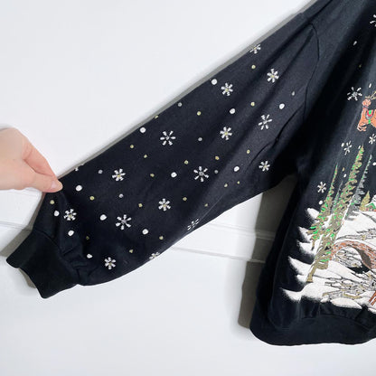 vintage nutcracker glitter santa scene graphic crew