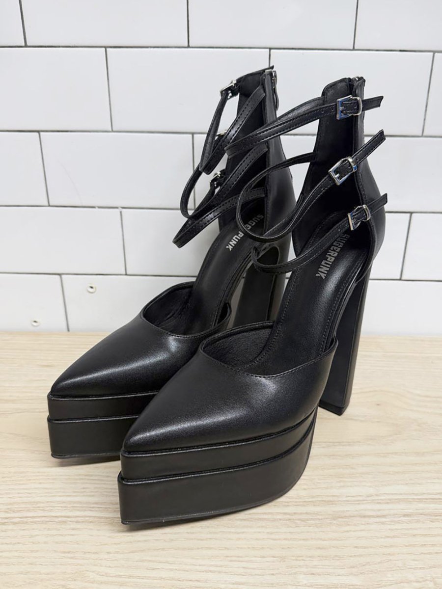 nwot sugerpunk platform three strap heels - good market thrift store