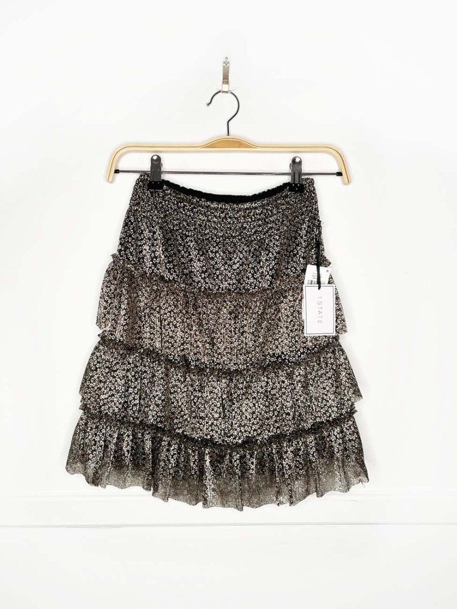 nwt 1state gold metallic ruffle mini skirt - good market thrift store