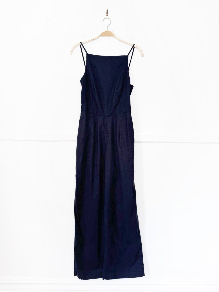 nwt abercrombie linen-blend open back high neck wide leg jumpsuit - good market thrift store