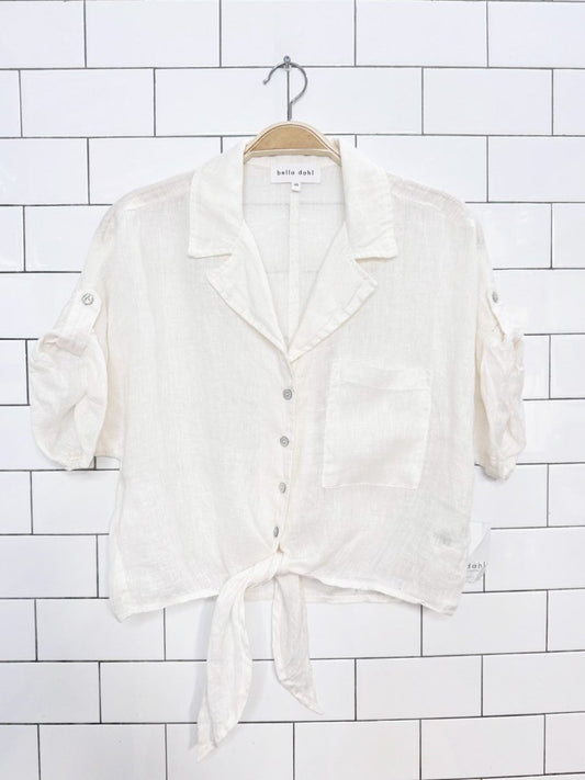 nwt bella dahl 100% linen tie front relaxed fit crop shirt - good market thrift store