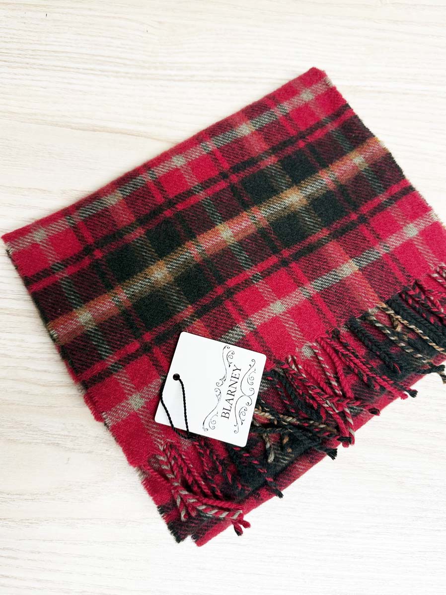 nwt blarney woollen mills 100% lambswool maple tartan fringe scarf | made in Ireland - good market thrift store