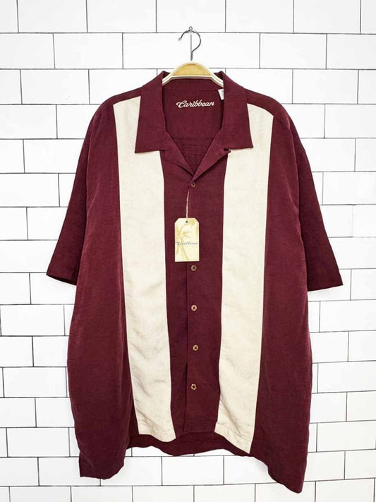 nwt caribbean colour block full button cabana shirt - good market thrift store