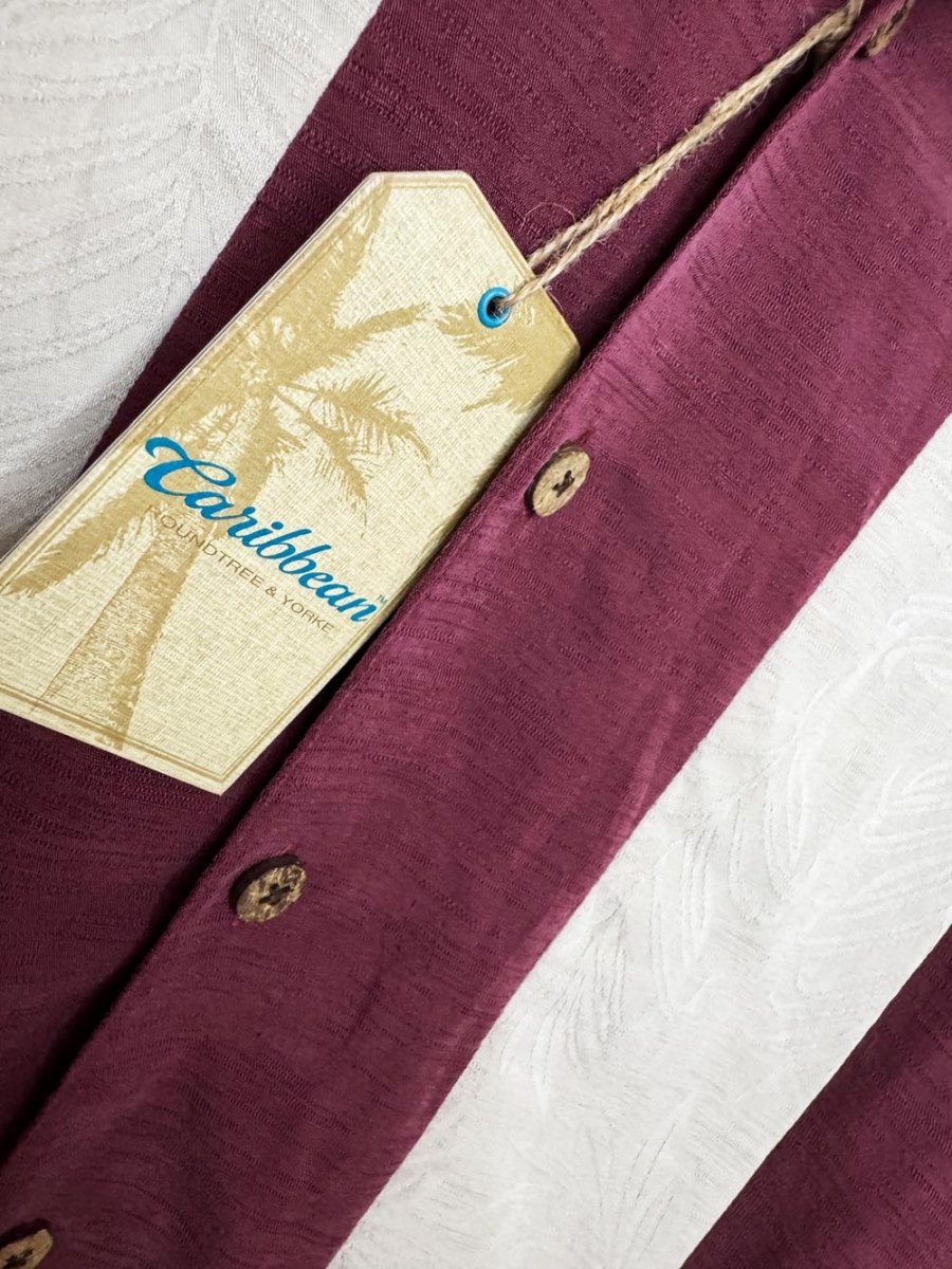 nwt caribbean colour block full button cabana shirt - good market thrift store