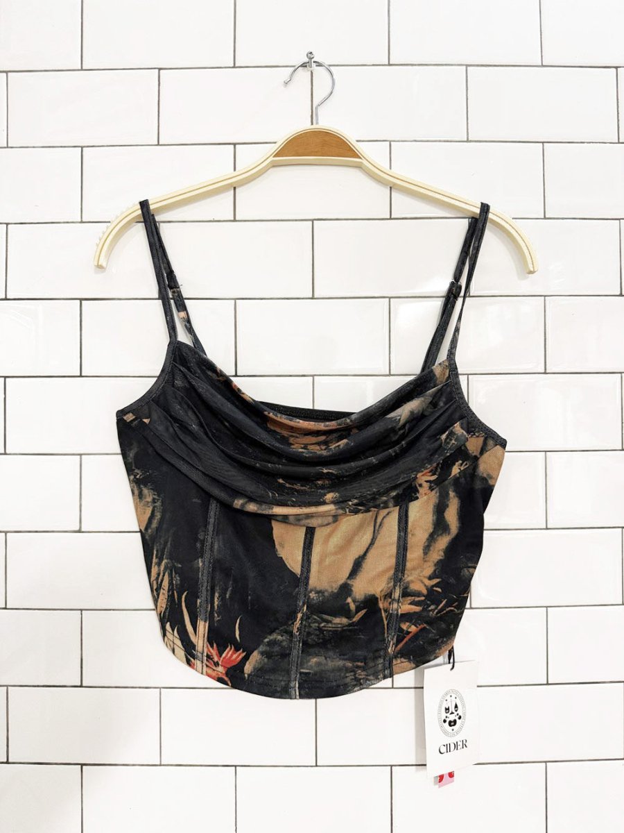 nwt cider baroque art cowl neck corset top - good market thrift store