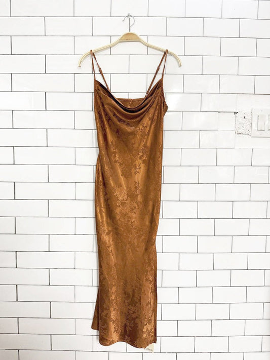 nwt cider jacquard satin cowl neck maxi slip dress - good market thrift store
