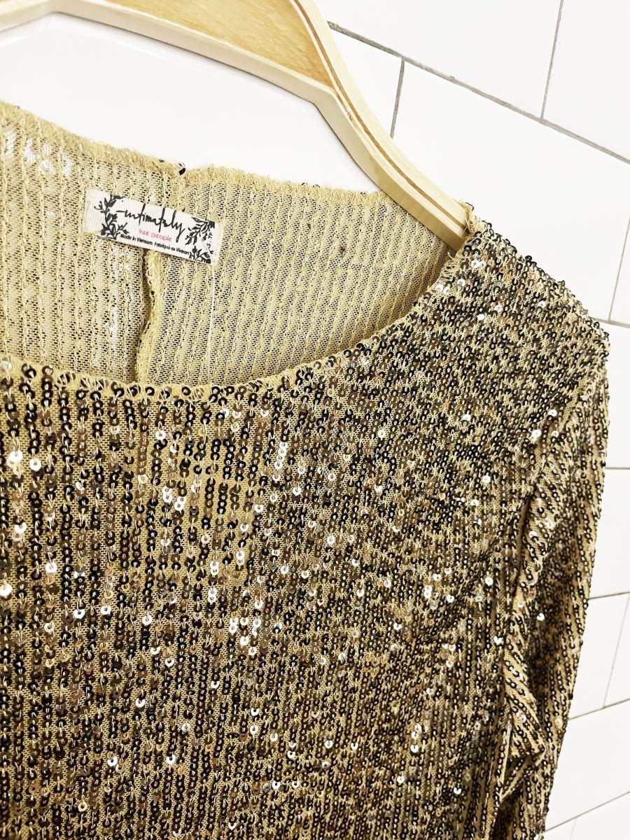 nwt free people gold rush sequin long sleeve top - good market thrift store