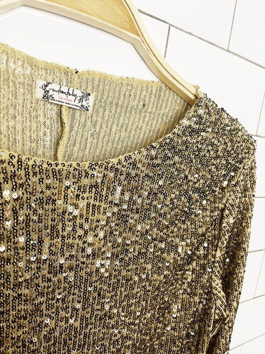 nwt free people gold rush sequin long sleeve top - good market thrift store