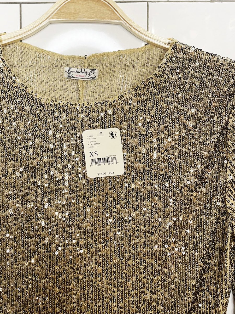 nwt free people gold rush sequin long sleeve top - good market thrift store