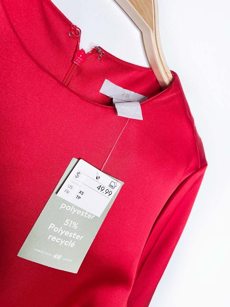 nwt h&m red satin long sleeve mini dress - good market thrift store