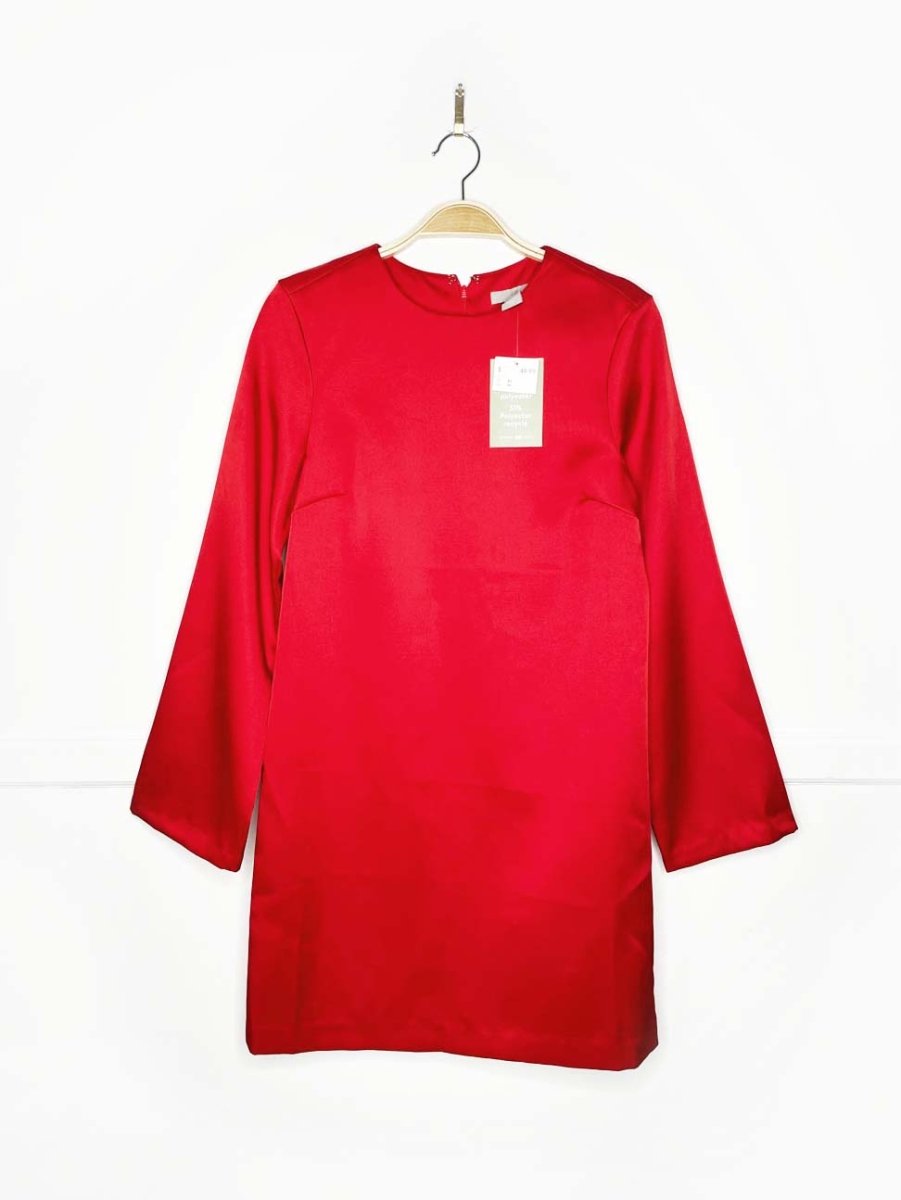 nwt h&m red satin long sleeve mini dress - good market thrift store
