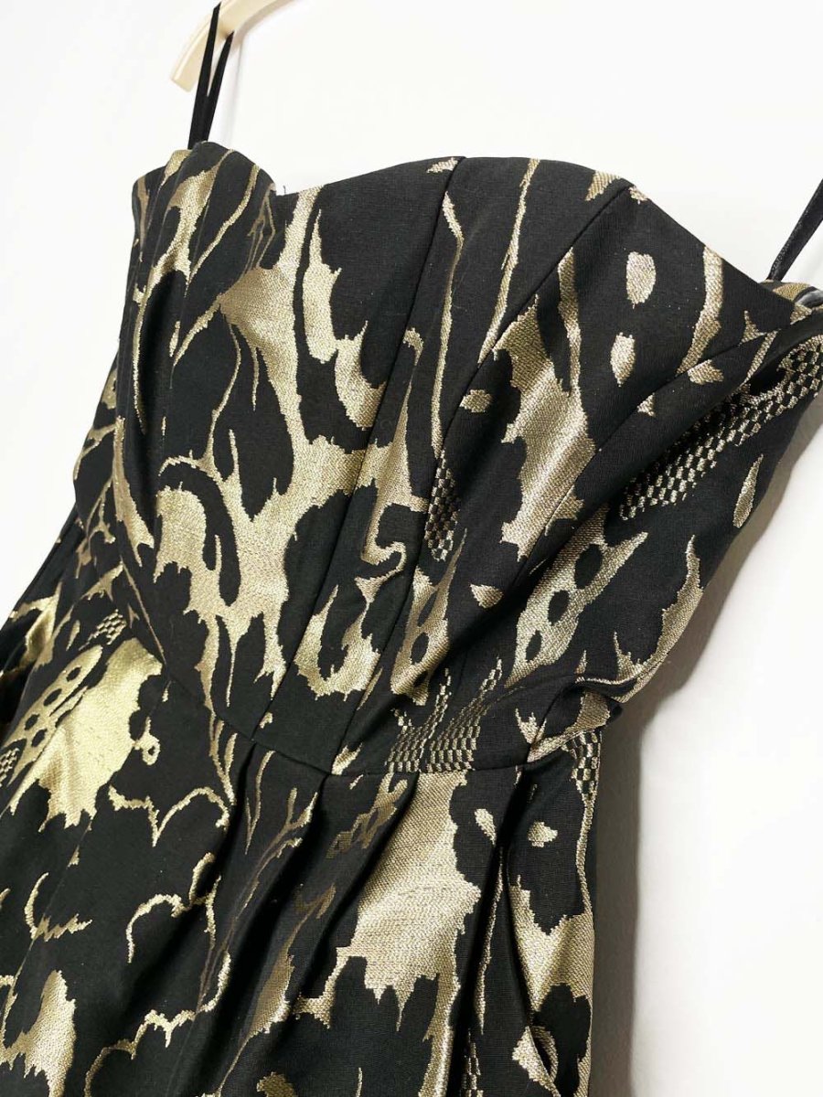 nwt h&m wool - blend gold brocade pleated strapless cocktail dress - good market thrift store